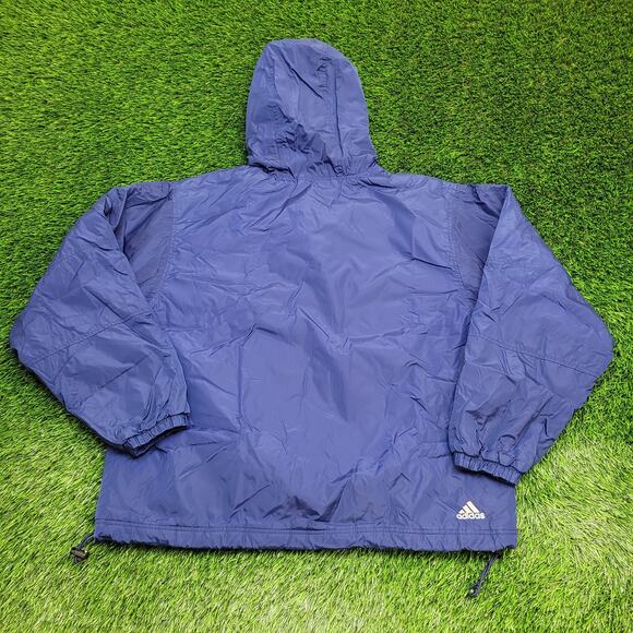 Vintage 90s ADIDAS Hooded Windbreaker Zip Jacket Large 36x27 Boxy Baggy - Picture 2 of 16